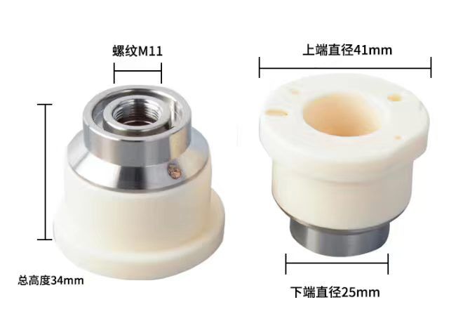 Long laser cutting nozzle with M11 thread, 34 mm overall height.